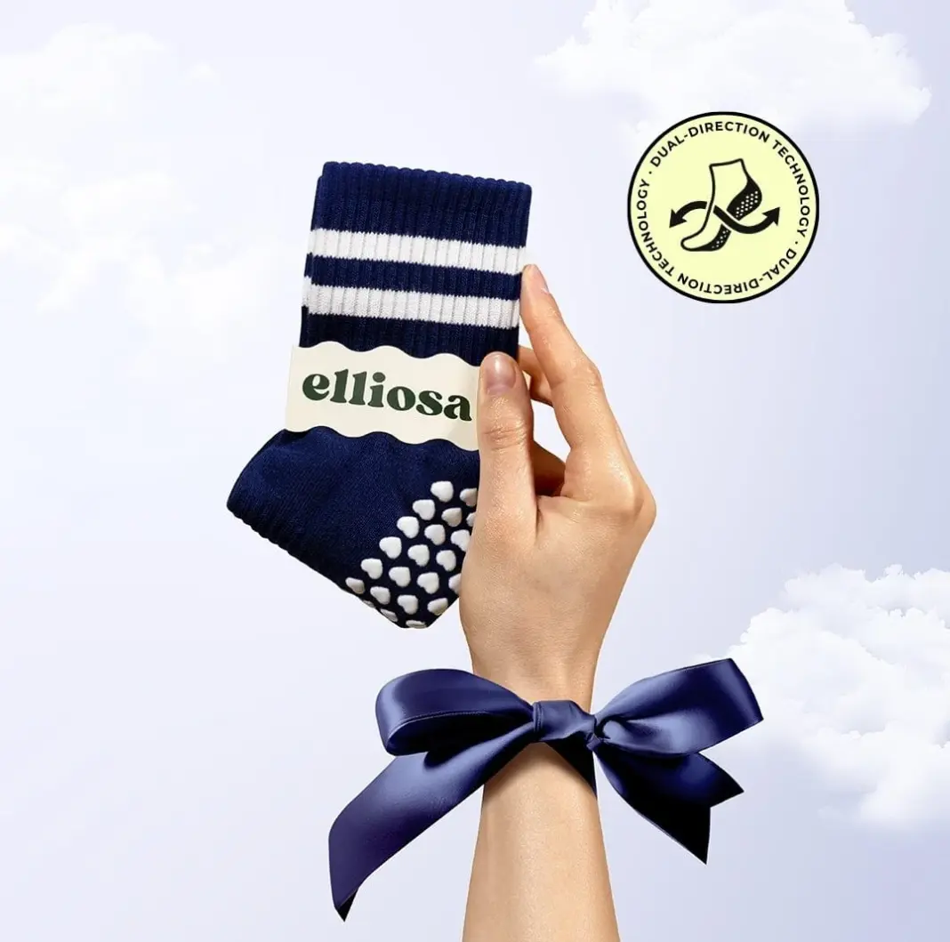 Elliosa Non-Slip Grip Socks for Pilates, Yoga & Barre, Cotton Blend Athletic Studio Workout Socks