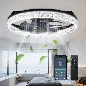 DEMILARE Fandelier Ceiling Fan with Light and Remote, Dimmable LED Ceiling Fan Light, 6-Speed Forward Wind with Reverse Mode, Modern Decorative Flush Mount Ceiling Fan for Bedroom, Living Room, Black or White Finish, Stock Up,SummerWins,DealsForYouDays