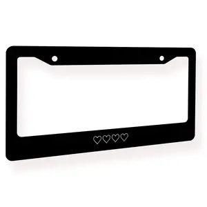 Black Aluminum License Plate Frame with White Heart Design (6.3x12.3 in) - Sleek Car Tag Frame with Screws & Covers, Durable Registration Plate Holder for Car, SUV, Minimalist Romantic Auto Accessory