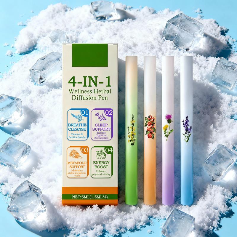 Natural Herbal Energy Pen 4 Pack, Smokeless Aromatherapy for Mood Regulation and Stress Relief, Portable Scented Stick Set, Thoughtful Valentine‘s Day Wellness Gift