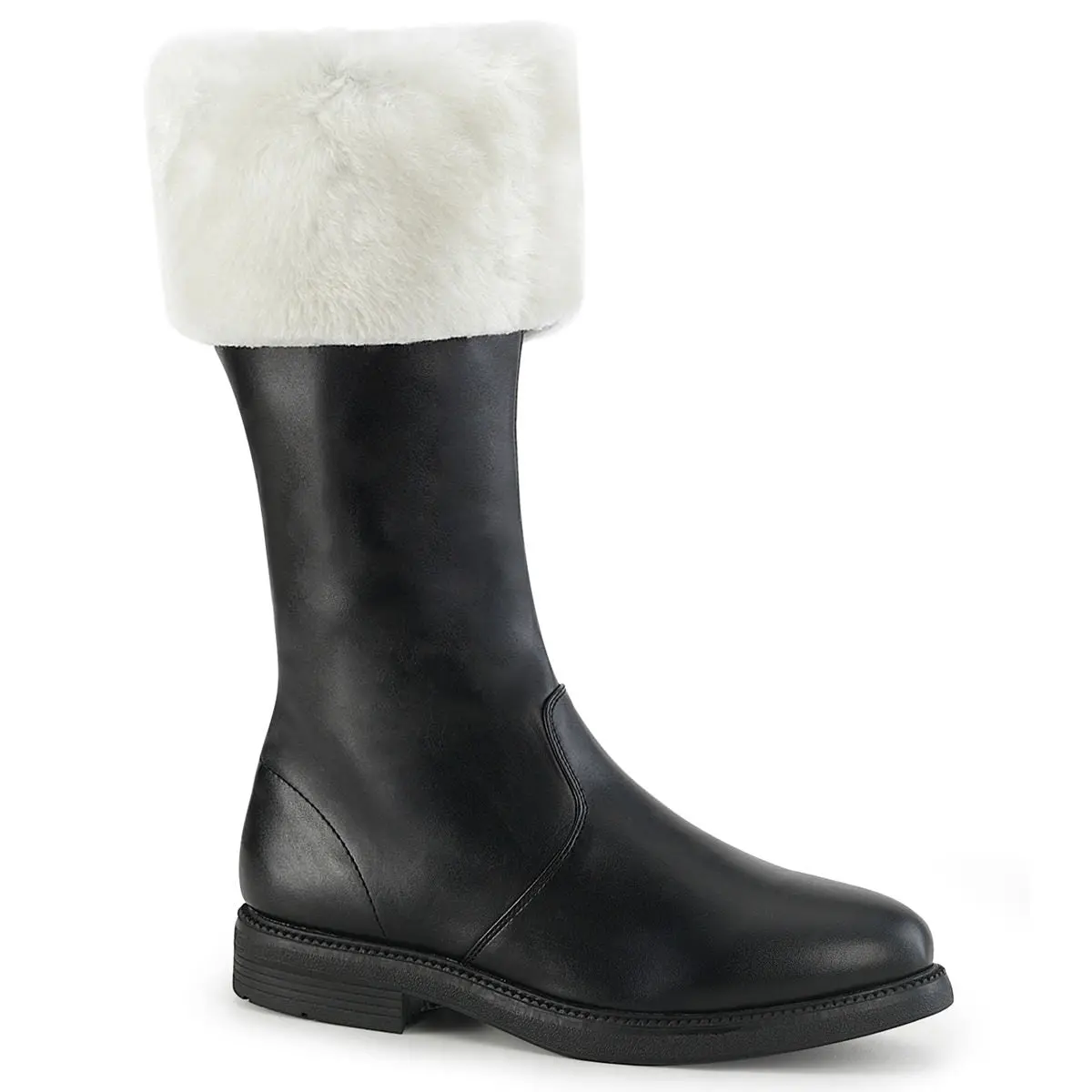 Men's Santa Boots in Black PU with a White Faux Fur Cuff, 1-Inch Low Heel for Festive Christmas Holiday Costumes and Decor, Pu Leather, 1 In, Flat Heel, L (Mns 12-13), Mid-Calf Boot, S (Mns 8-9)