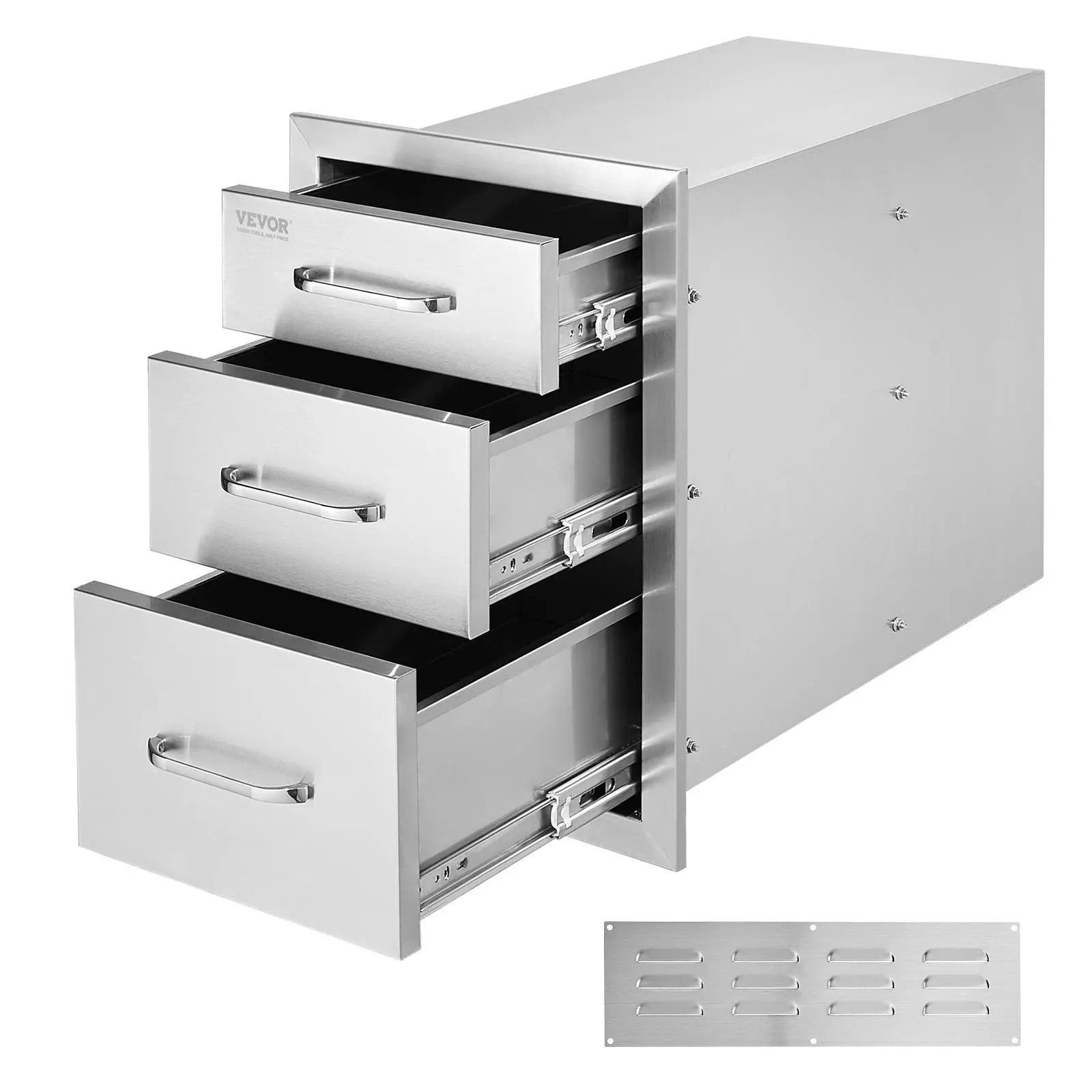 VEVOR Outdoor Kitchen Drawers 14\" W x 20.3\" H x 23\" D, Flush Mount Triple Access BBQ Drawers Stainless Steel with Handle, BBQ Island Drawers for Outdoor Kitchens or Patio Grill Station#BackToSchool