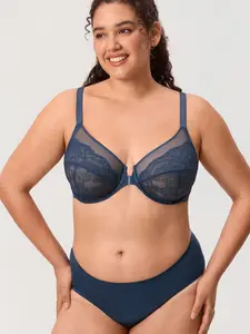 DELIMIRA Women’s Front Closure Lace Racerback Plus Size Full Coverage Underwire Unlined Bra