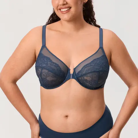 DELIMIRA Women’s Front Closure Lace Racerback Plus Size Full Coverage Underwire Unlined Bra