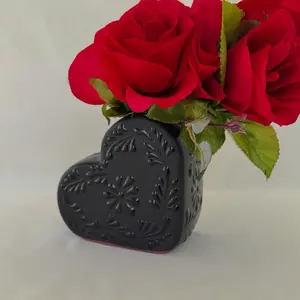 Black Heart 4 1/2” Tall Vase Handmade Talavera Decorative Centerpiece for Home Decor Floral (Flowers not included)