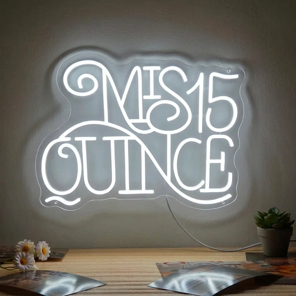 Mis Quince Neon Sign, Cool White Dimmable LED Lights, Perfect for 15th Birthday Party Decorations or Sweet 15th Birthday Wall Decor, Size 15.4*11.4 inches