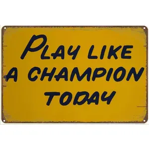 Play Like a Champion Today Antique Metal Tin Sign Bar Home Bathroom Pool Outdoor Plaque Wall Decor Vintage Sign Gift 12x16 Inch