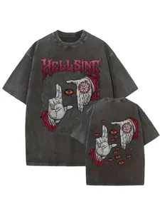Men's Vintage 90s Hellsing Anime Abraham Van Helsing & Alucard Double-Sided Oversized T-Shirt Retro Manga Print Soft Washed Black Tee Loose Fit Casual Shirt for Anime Conventions & Casual Attire Menswear Top