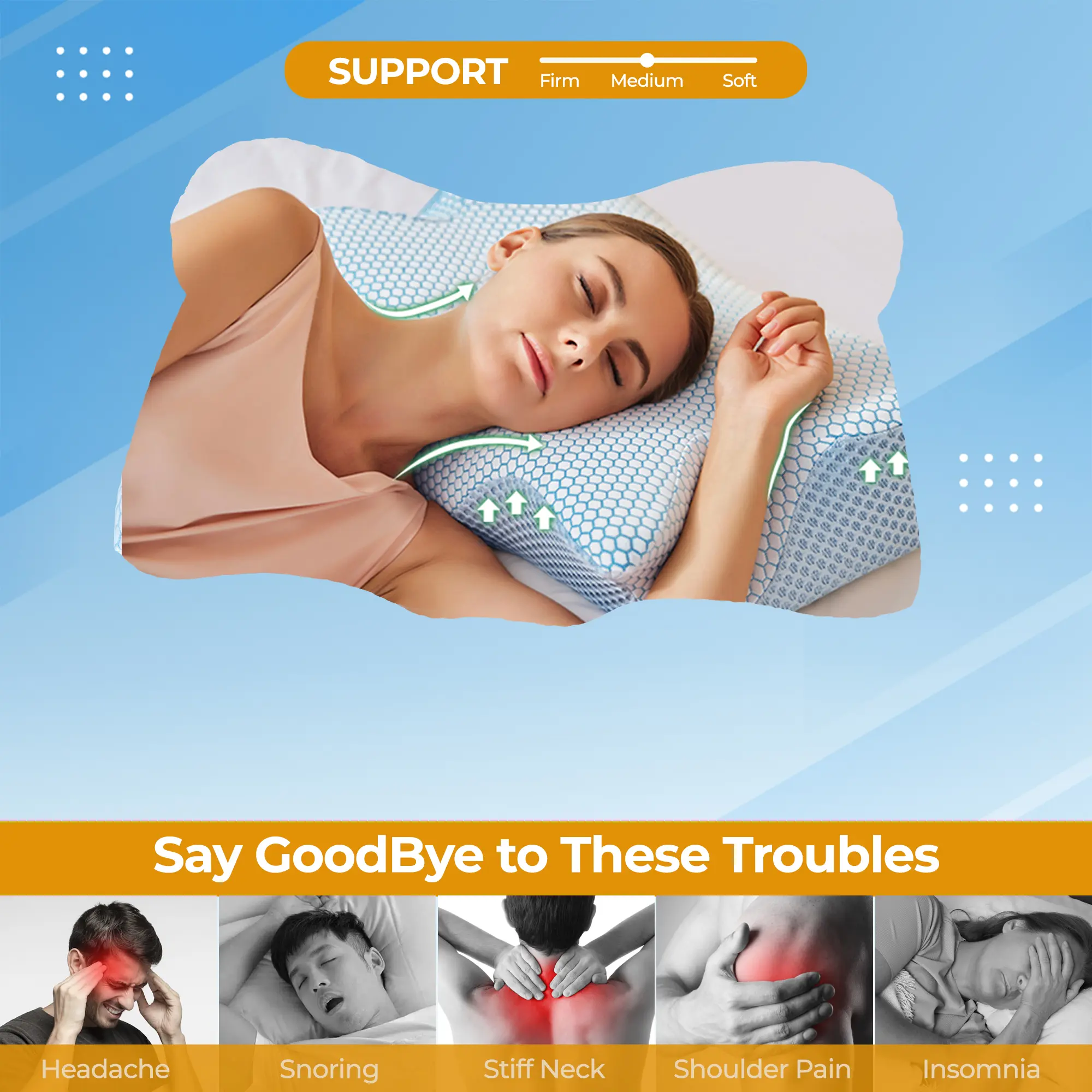Xcellent Memory Foam  Ergonomic Pillow -Contour Orthopedic Firm Pillow for Neck and Shoulder Comfort, Ideal for Back Stomach and Side Sleepers with Breathable Microfiber Cover almohada or