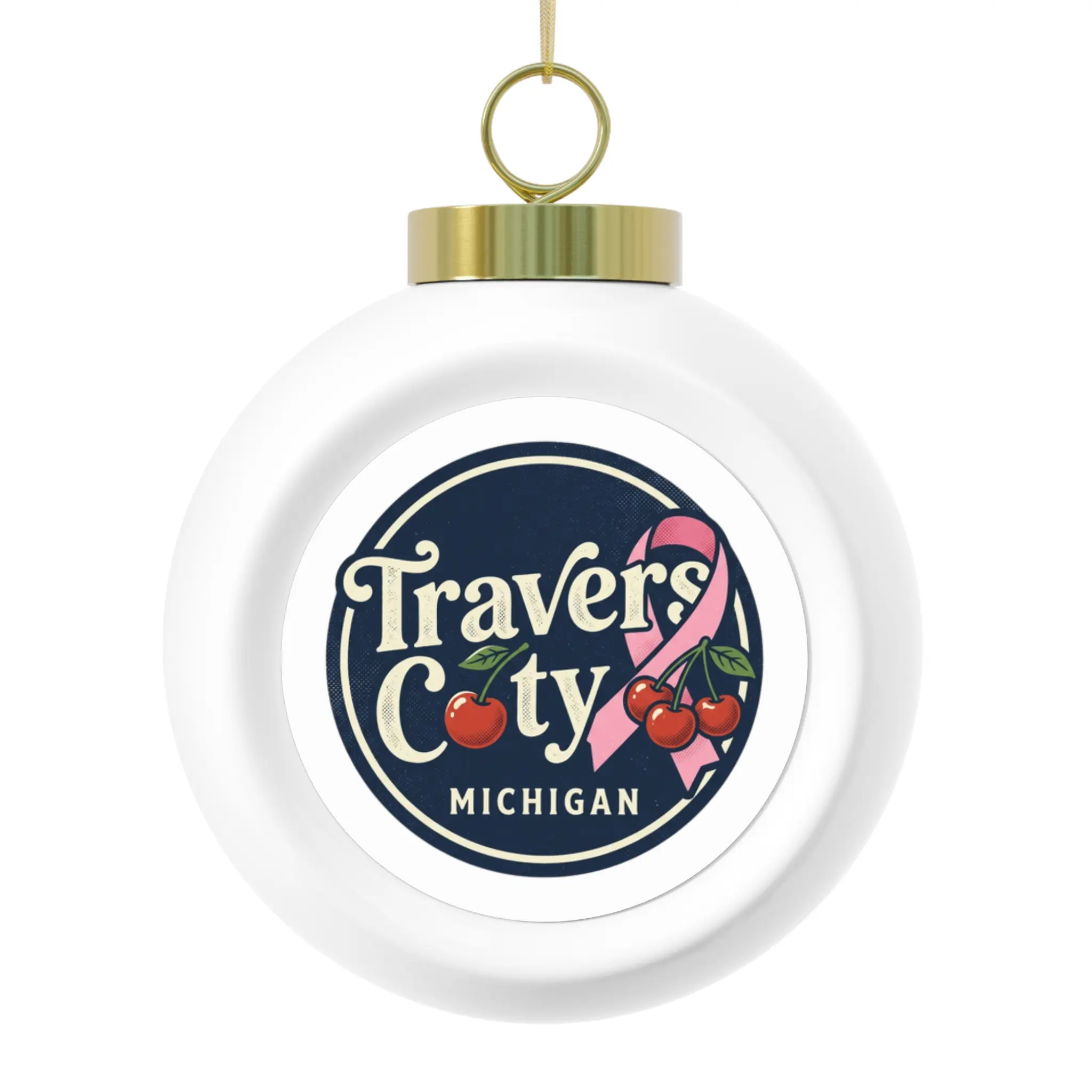 Travers City Michigan Cherry Logo Christmas Ball Ornament