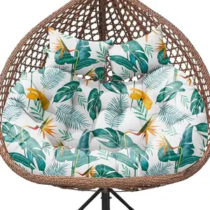 Double Egg Chair Cushion Replacement Waterproof for Outdoor Patio Hanging Basket Egg Chairs, 59x43-Inch Thickened 100% Cotton Large Double Eggs Swing Chair Cushions, Yellow-Green Leaf