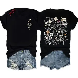 New Arrival 2026Boho Floral Print T-Shirt for Women, Vintage Style Summer Casual Top, Round Neck Short Sleeve, Comfortable Breathable Fit