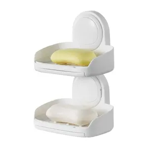 VEVOR Soap Holder for Shower, Double Layer with Suction Cup, Wall Mounted NO-Drilling, Strong Suction Bar Soap Sponge Holder, Self Draining Soap Saver, for Shower Bathroom Bathtub Kitchen, Removable