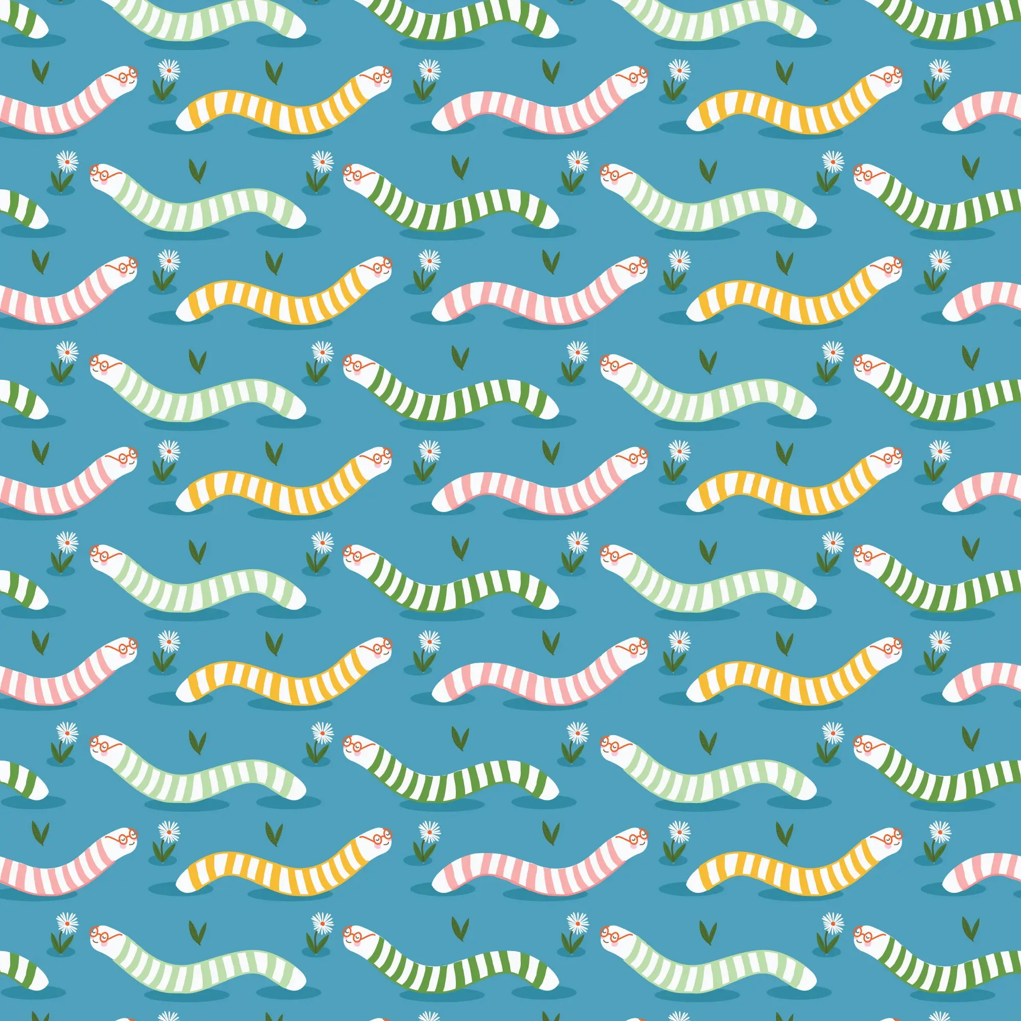 Fabric Cloud9 Dark Turquoise Wise Worms Bookworm by the Quarter Yard 228953