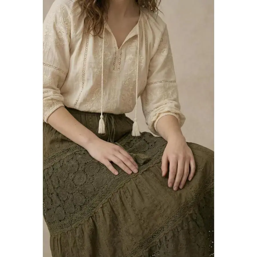 Women's Modest Islamic Lace Maxi Skirt - Rosalie Style, Elastic Waist, Casual All-Seasons Elegant Bottom
