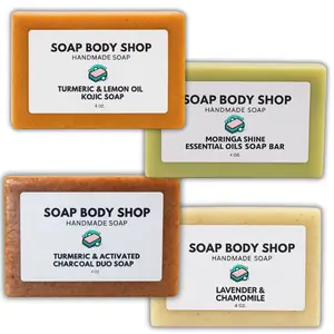 4-Piece Goat’s Milk Handmade Soap Set – Natural Face & Body Bars: Turmeric & Lemon Kojic Soap, Turmeric & Activated Charcoal Duo, Moringa Essential Oils, and Lavender & Chamomile – Nourishing & Hydrating, 4 oz Each