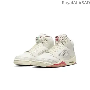 White and green retro anti-slip and wear-resistant retro basketball shoes for men