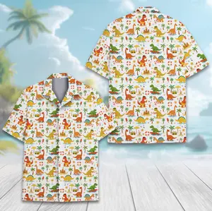 Funny Retro Dinosaur Hawaiian Shirt for Men Women Youth, Colorful Dino Summer Shirt, Summer Beach Short Sleeve Button Down Shirt