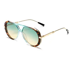 Retro Fashion High-End Sense round Face Slim Sun Glasses Leopard Frame Double Beam Design Plain Glasses Classic Sunglasses