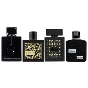 Lattafa 4-Piece Fragrance Gift Pack - RAMZ SILVER, RAVE NOW BLACK (Men), CLUB DE NUIT INTENSE (Men), QAED AL FURSAN EDP with Blueberry Notes for Everyday Use