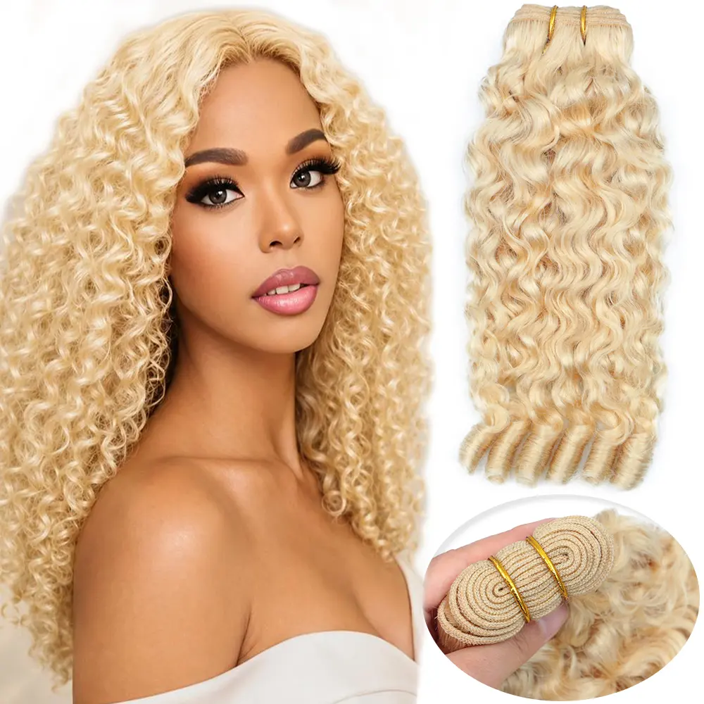 613 Blonde Water Wave Bundles with Spiral Ends 100% Virgin Human Hair Weave Extensions Burmese Curly Blonde Hair 1/3/4 Pcs