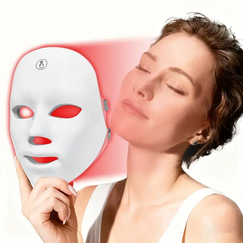 7-Color LED Photon Facial Mask with 90 LED Lights, Red & Infrared Light Facial Care Mask, Helps Refine Complexion & Improve Skin Appearance, Wireless Rechargeable At-Home Facial Care Device, Ideal Christmas & Holiday Gift