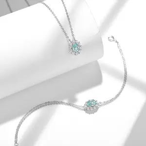 【#163 Ocean Grace】Oval Cut Moissanite with 925 Sterling Silver necklace Jewelry Synthetic Moissanite