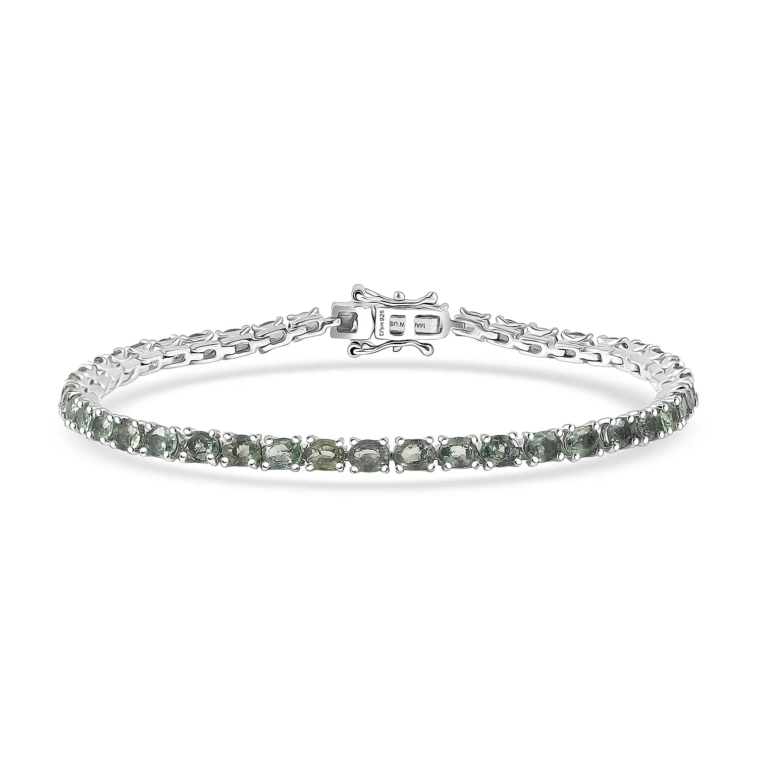 D'Joy Premium Green Sapphire Bracelet in Rhodium Over Sterling Silver (7.25 In) 11.25 ctw