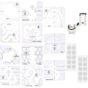 14 count Free Motion Quilting Template Set Includes 11 Quilting Templates 3mm, High Shank Ruler Foot, Non-Slip Grips, Free Motion Quilting Rulers and Templates for DIY Quilting on Sewing Machine