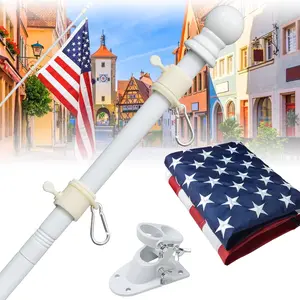 Flag Pole Kit - Includes 6ft Heavy Duty Tangle Free Flagpole,3x5 Embroidered  Flag, Metal  Holder Bracket,for Outside House,Porch,Outdoor - White