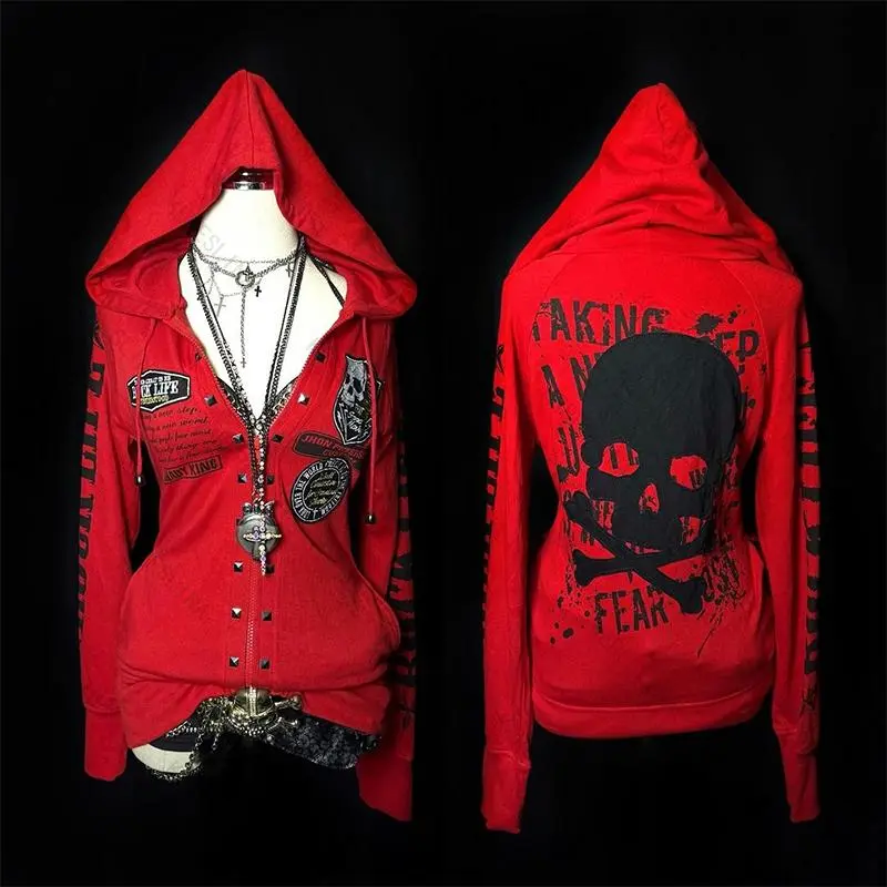 Gothic Asymmetrical Zip Front Hoodie with Raglan Sleeves and Ribbed Trim Womenswear Sweatshirts