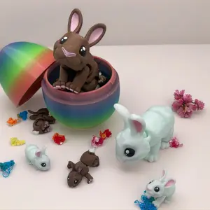 Easter Bunny Egg Set – Mama & Baby Bunnies – Cute Basket Stuffer – Non Candy Gift – Sensory Fidget Toy - Mini Animals
