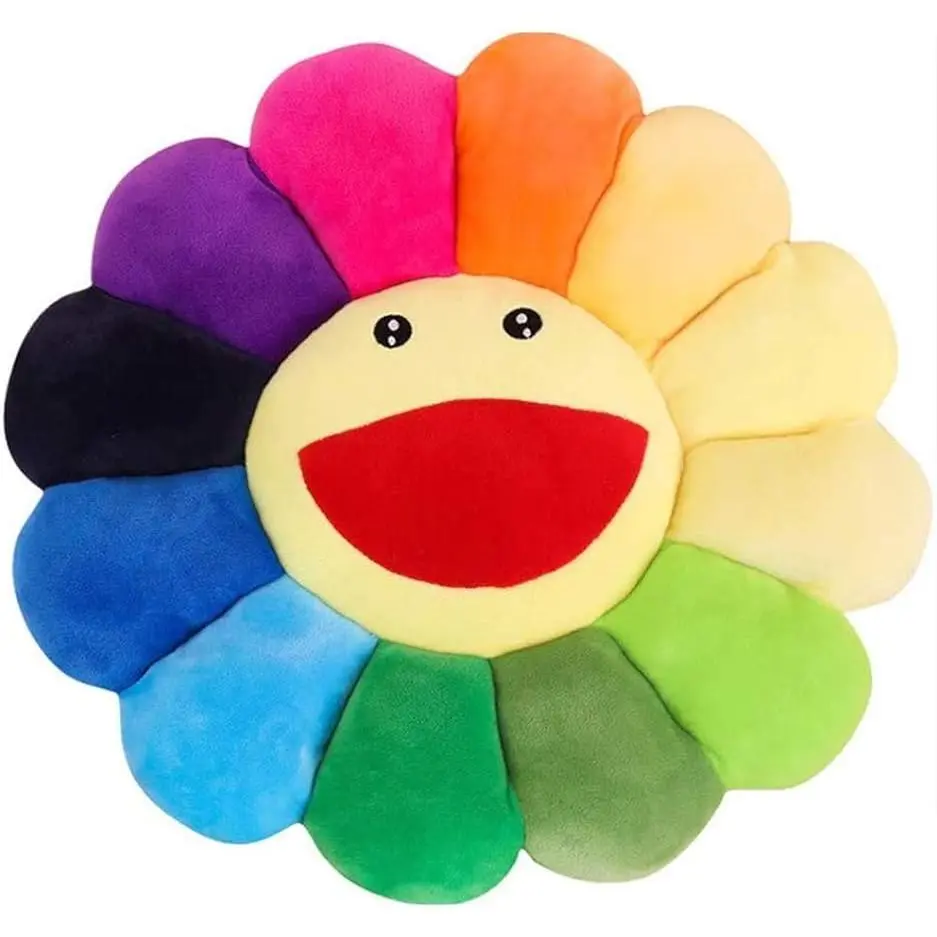 Smile Face Plush Rainbow Cushion - Sunflower Indie Decor, Gentle on Skin, Cozy Rest, 2 Faces: Awake or Sleepy, Soft Home Reading Floor Pillow for Bedroom, Living Room Room Accessories, Christmas Gift Set, Thanksgiving Hostess Gift, Modern Home Decoration