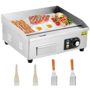 22 in Commercial Electric Grill, 1600W Electric Countertop Grill Non-Stick Electric Grill Plate 110V Teppanyaki Flat Grill Stainless Steel Adjustable Temperature Control 122°F-572°F