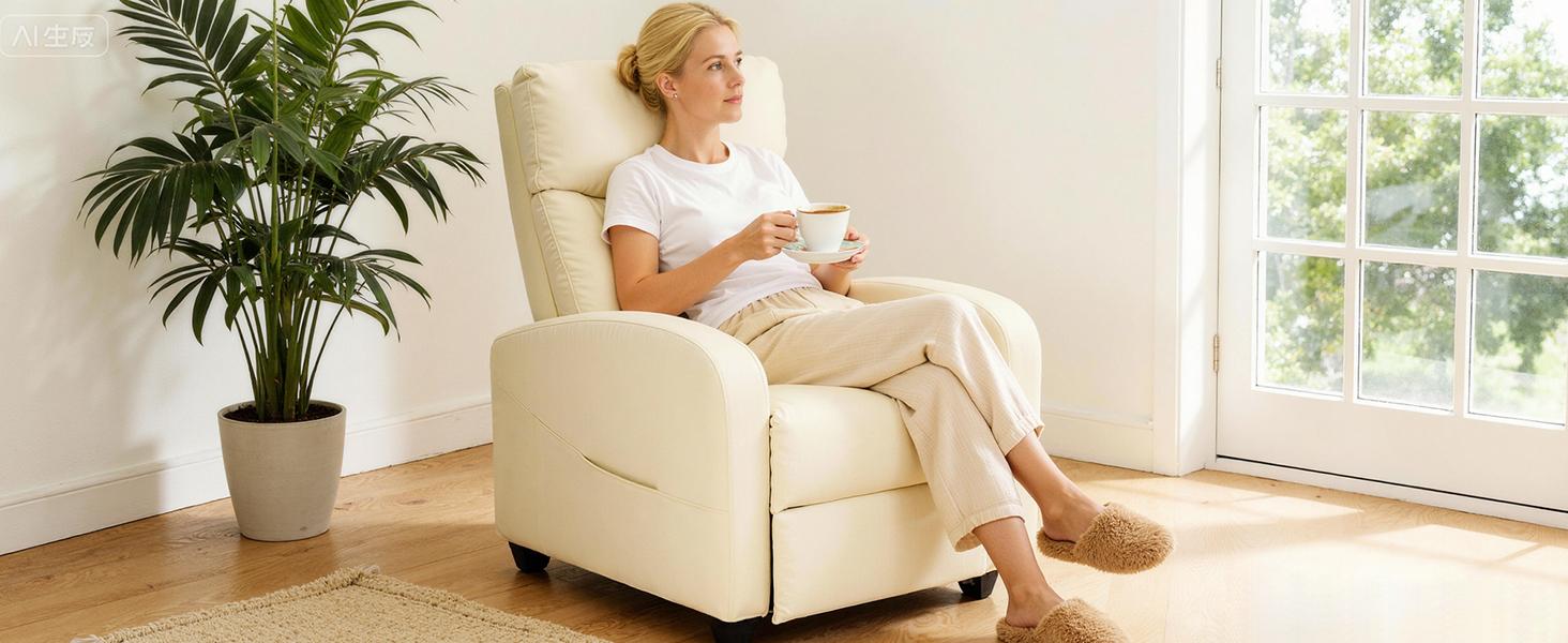 Massage Recliner Chair for Living Room, PU Leather Single Sofa with Lumbar Vibration Massage, Adjustable 90°-160° Ergonomic Home Theater Recliner with Side Pocket, 275 LBS Capacity