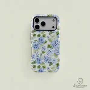 Blue Hydrangea Girly Aesthetic Summer Spring Flowers Fashion Cute 2 in 1 Phone Case with Durable, Shock Absorbing and Stylish Design. Compatible with Iphone 11, 12, 13, 14, 15 16 17 Pro Max and Pro Plus Series A creatively designed Aesthetic, Pastel