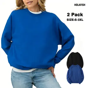 Holafish 2Pack Unisex Sweatshirt Womens Fleece Lined Crewneck Sweatshirt Casual Wear Comfortable Long Sleeve Top,Pullover Sweaters Fall Winter Cute Tops Teen Girls Preppy Clothes 2026