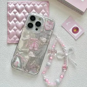 Cute Angel Lamb Bow Case For Realme Note 70 70T 60 60X P3 Lite C61 C75X C75 C55 C53 C63 14T 15T 15 14 Pro C71 C15 C12 C25 C25S Angel Lamb Bow Chain Phone Cover Cases