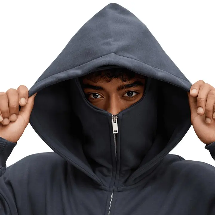 Windproof Sports Zip-up Hoodie with Built-in Face Mask