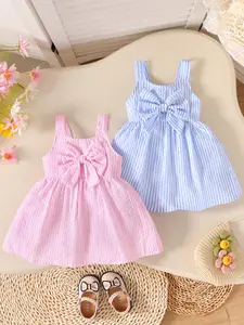 This 2-piece Set Features Casual, Elegant, Sweet, And Adorable Baby Girl Outfits. The Soft, Breathable, And Comfortable Princess Dresses With Large Bow Embellishments And Ruffles Are Perfect For Everyday Wear, Vacations, Parties, And Photoshoots.