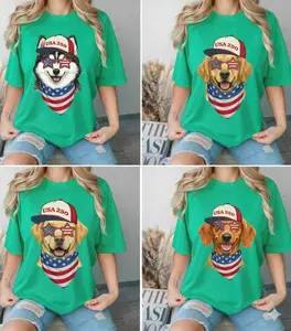 USA 250 Patriot Dog Tshirt Light Pink & Irish Green - (25 Dog) Custom Patriotic Puppy for Dog Lovers