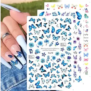 Butterfly Nail Art Stickers 6Sheets Colorful Butterfly 3D Nail Stickers Flowers Leaves Self Adhesive Nail Art Supplies Butterfly Nail Decals for Nail Art Butterfly Stickers Nail Decorations springtok