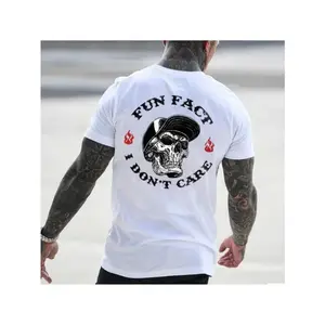 FUN FACT I DON'T CARE Skull Print Men's T-shirt,Top Menswear, Cotton Tee Shirt Casual Streetwear Outfit Shorts