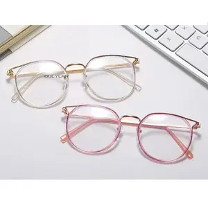 Full Frame Retro Metal Myopic Eyeglass Frame Anti Blue Light Short Sight Eyeglasses Round Women Men Cat Eye Near Sighted Glasses