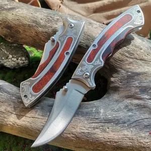 Professional 58HRC EDC: 7.68" Folding Knife with Mahogany Handle for Heavy-Duty Camping, Survival & Tactical Hunting