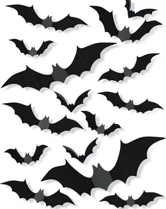 120 Pcs Halloween Decorations 3D Bats Decor, 4 Sizes Scary Halloween Decor Indoor Bat Stickers Decorations for Bedroom Bathroom Door Wall Party Decoration