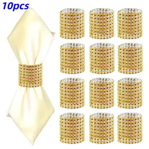 Elegant Rhinestone Napkin Rings Set, Plastic Napkin Holders for Weddings Parties Banquets, Reusable Decorative Accessories
