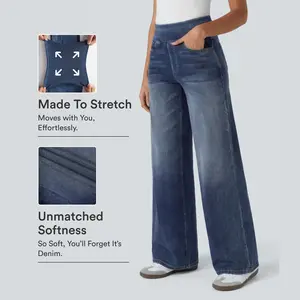 Halara Flex™ High Waisted Pockets Baggy Wide Leg Washed Casual Jeans