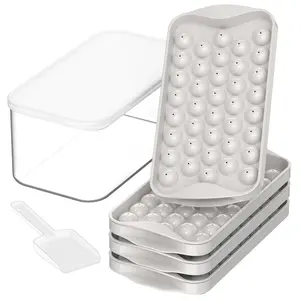 3/4-Pack Round Ice Cube Trays w/ Lid & Bin - Easy Pop-Out, Compact Storage, Includes Scoop for Chilling Drinks & Baby Food