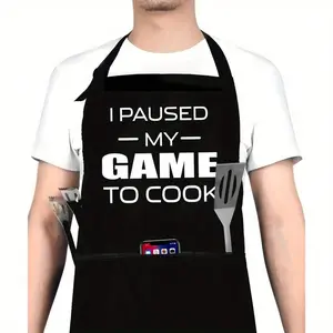 Funny Chef Apron - Adjustable Cooking Apron With I Paused Game To Cook Slogan And Game Pockets - Suitable Dad, Mom, Chef's BBQ Kitchen Apron - One Size Fits All, Durable Gamer And Chef